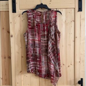 White House Black Market Red and Brown Geometric Top